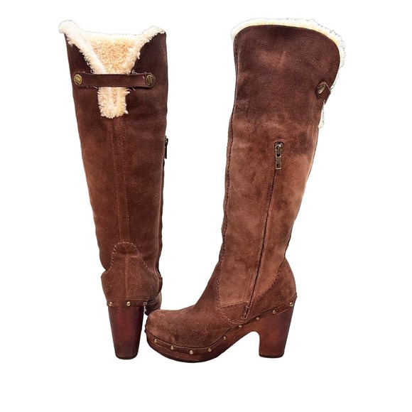 UGG Brown Suede Ankle Boots with Cream Fur Lining - Picture 13 of 13